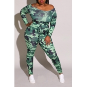 Lovely Casual Camouflage Printed Army Green Plus S
