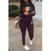 Lovely Casual Lip Printed Purple Two-piece Pants S