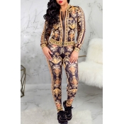 Lovely Casual Printed Multicolor Two-piece Pants S