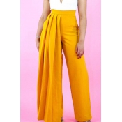 Lovely Casual Ruffle Design Yellow Pants