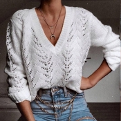 Lovely Trendy Hollowed-out White Sweater
