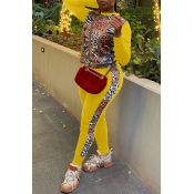 Lovely Casual Patchwork Yellow Two-piece Pants Set