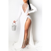 Lovely Party Side High Slit White Floor Length Eve