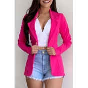 Lovely Casual Turn-down Collar Rose Red Blazer