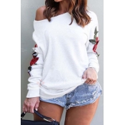 Lovely Casual Embroidery Design White Sweatshirt