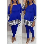 Lovely Casual Striped Blue Two-piece Pants Set