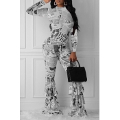 Lovely Trendy Printed Flounce Milk White One-piece