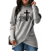Lovely Casual Hooded Collar Letter Printed Light G