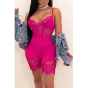 Lovely Sexy Hollow-out Rose Red One-piece Romper