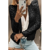 Lovely Casual Sequined Black Blazer