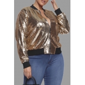 Lovely Casual Patchwork Gold Plus Size Jacket