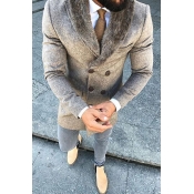 Lovely Casual Turndown Collar Grey Coat