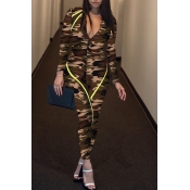 Lovely Casual Camouflage Printed Army Green One-pi