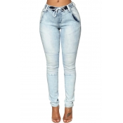 Lovely Casual Skinny Baby Blue Jeans