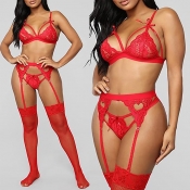 Lovely Sexy Hollow-out Red Bra Sets