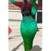 Lovely Trendy Printed Skinny Green Mid Calf Dress