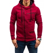 Lovely Trendy Hooded Collar Patchwork Wine Red Hoo