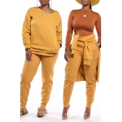 Lovely Casual Basic Yellow Two-piece Pants Set