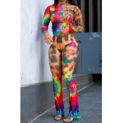 Lovely Casual Printed Skinny Yellow Two-piece Pant