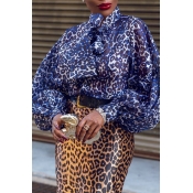 Lovely Casual Leopard Printed Blue Blouse