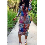 Lovely Casual Printed Multicolor Mid Calf Dress
