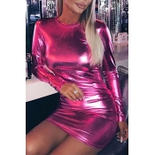 Lovely Casual Skinny Rose Red Mini Dress