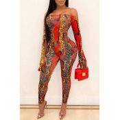 Lovely Trendy Printed Red Two-piece Pants Set