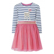 Lovely Sweet Striped Patchwork Pink Knee Length Gi