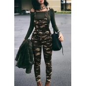 Lovely Casual Camouflage Printed Army Green One-pi