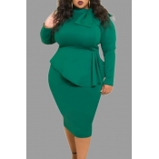 Lovely Trendy Flounce Design Deep Green Knee Lengt