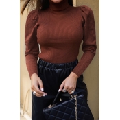 Lovely Casual Turtleneck Brown Sweater