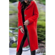 Lovely Casual Buttons Red Coat