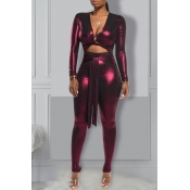 Lovely Sexy Hollow-out Rose Red One-piece Jumpsuit