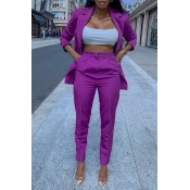 Lovely Trendy Turndown Collar Purple Two-piece Pan