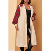 Lovely Casual Patchwork Apricot Plus Size Trench C
