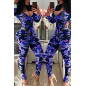 Lovely Trendy Camouflage Printed Blue One-piece Ju