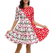 Lovely Christmas Day Printed Red Knee Length Dress