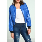 Lovely Casual Zipper Design Blue Jacket