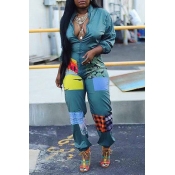 Lovely Trendy Patchwork Army Green One-piece Jumps