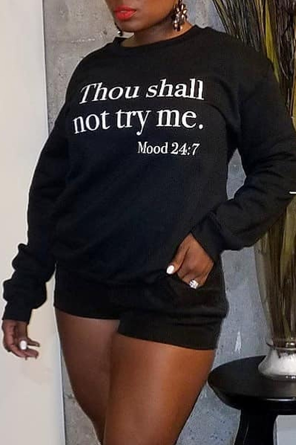 Lovely Casual Letter Printed Black Sweatshirt Hoodie