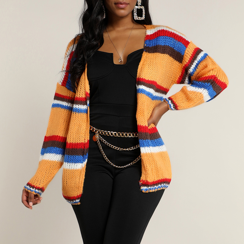Lovely Casual Striped Orange Cardigan