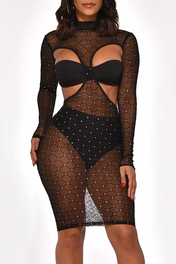 Lovely Sexy See-through Black Three-piece Skirt Set