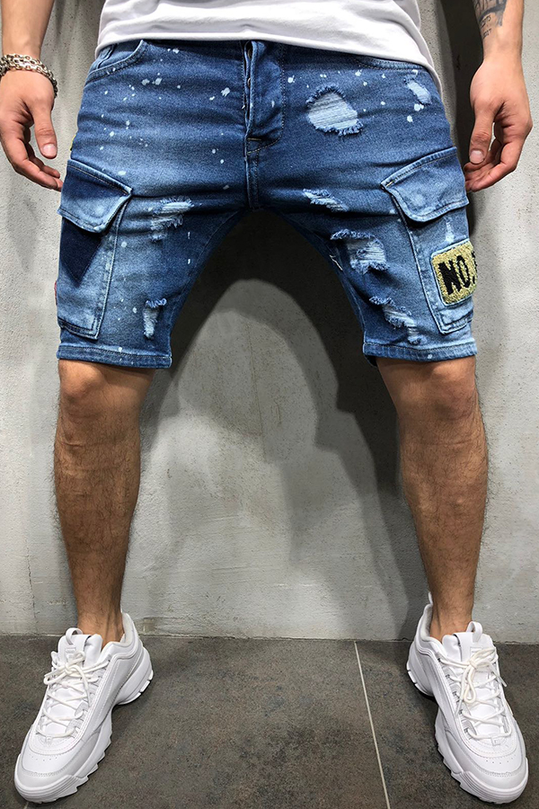 Lovely Casual Patchwork Deep Blue Shorts
