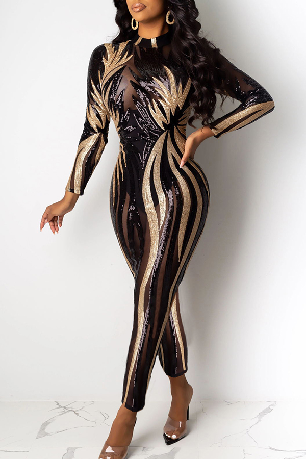 Lovely Sexy See-through Patchwork Black One-piece Jumpsuit