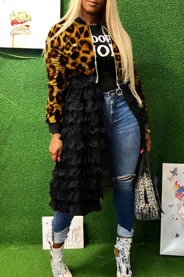 Lovely Casual Leopard Printed Patchwork Coat