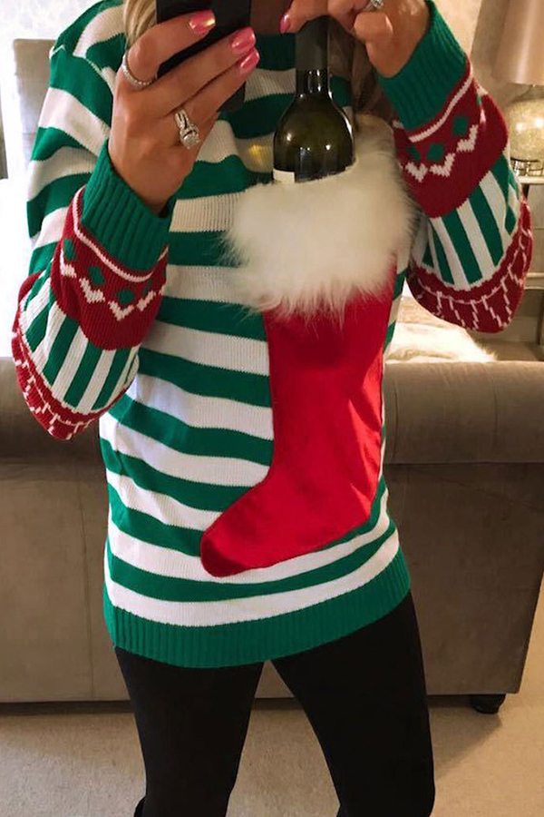 Lovely Christmas Day Striped Green Hoodie
