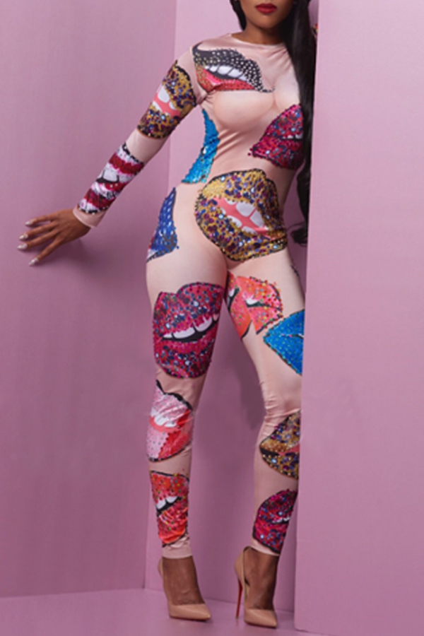 Lovely Sexy Lip Printed Multicolor One-piece Jumpsuit