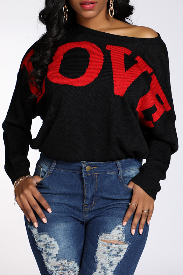 Lovely Casual Letter Black Sweater