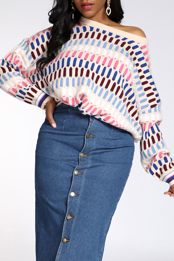 Lovely Casual Geometric White Sweater