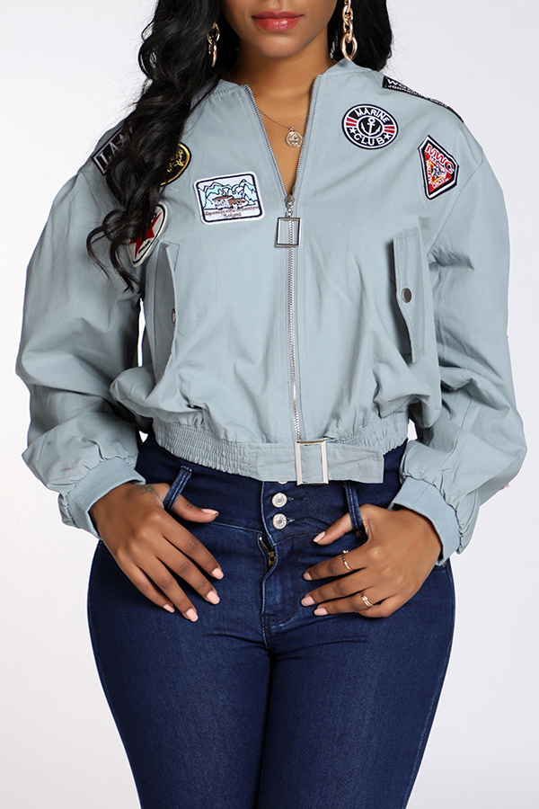 Lovely Casual Patchwork Sky Blue Jacket